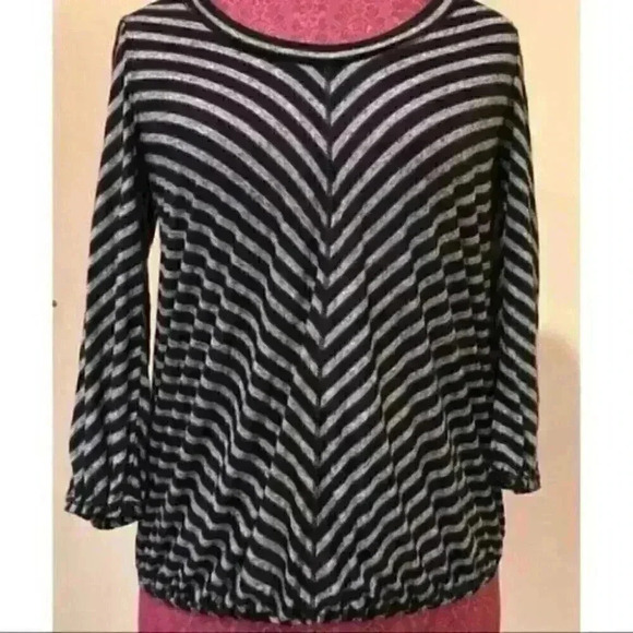 Max Studio Top xs Linen Blend Striped 3/4 Sleeve - Picture 1 of 9